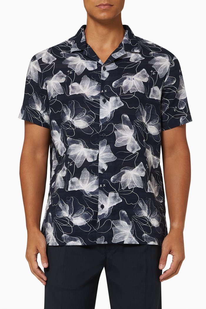 

Floral Print Shirt in Cotton, Blue