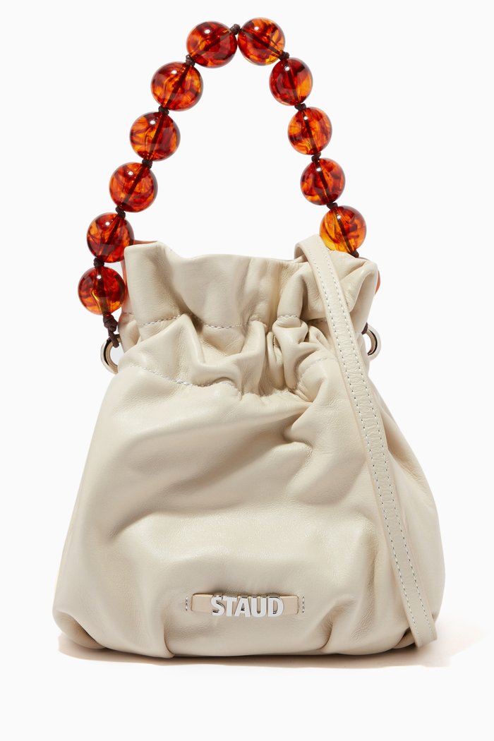 

Grace Resin Handle Bucket Bag in Nappa Leather, Neutral