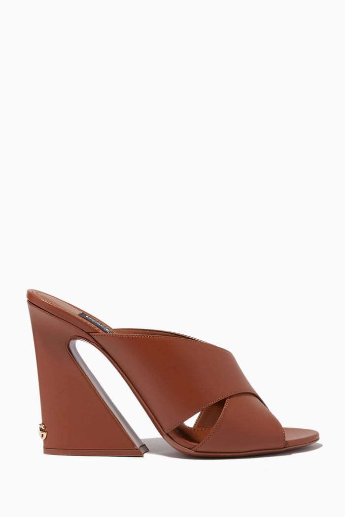 

Keira Geometric Heel Mules in Leather, Brown