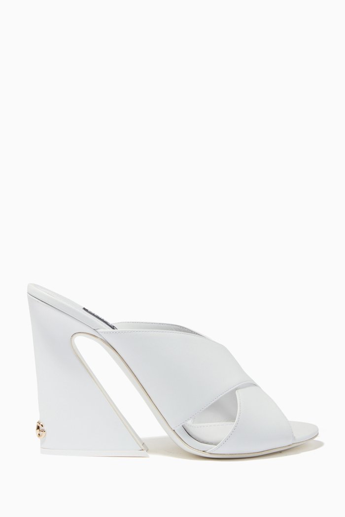 

Keira Geometric Heel Mules in Leather, White