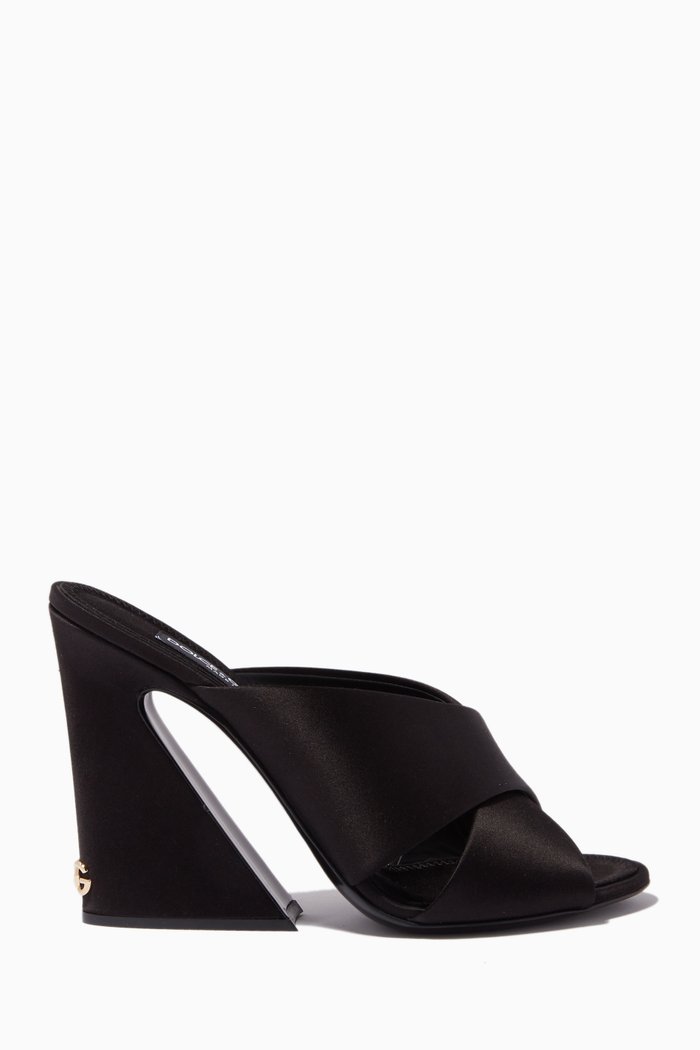

Keira Geometric Heel Sandals in Satin, Black