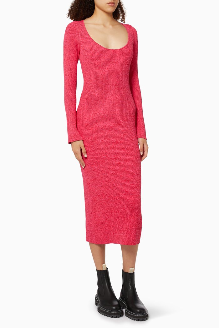 

Melange Midi Dress in Ribbed Rayon, Red