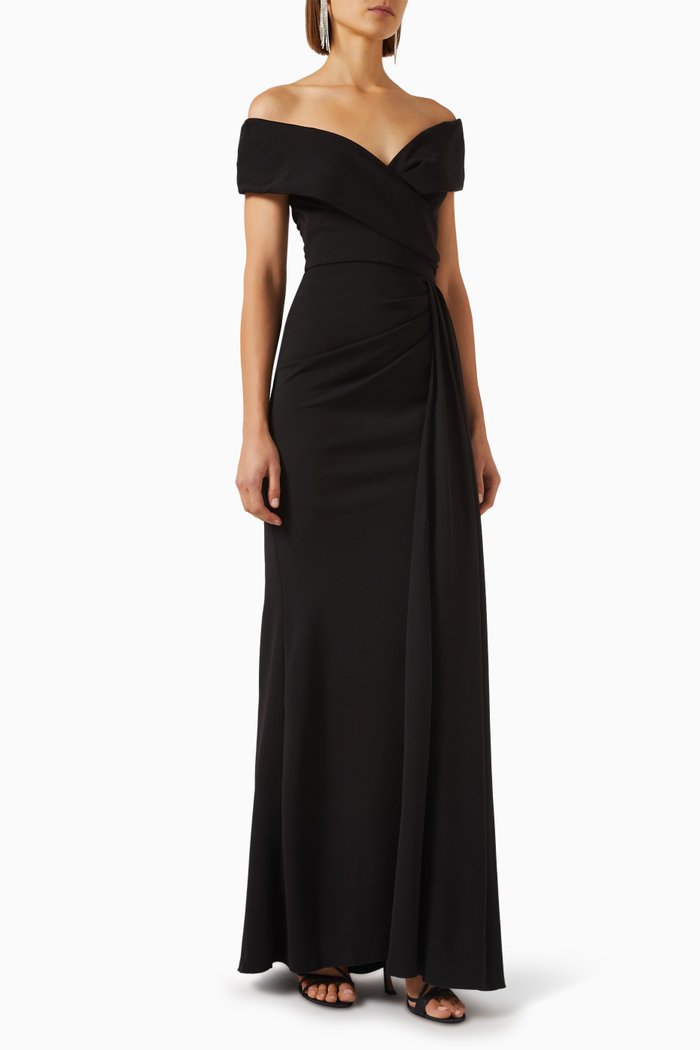 

Off-shoulder Draped Gown in Stretch-crepe, Black