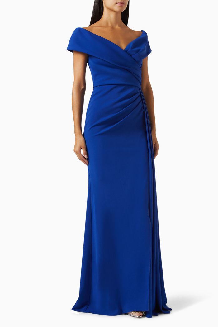 

Off-shoulder Draped Gown in Stretch-crepe, Blue