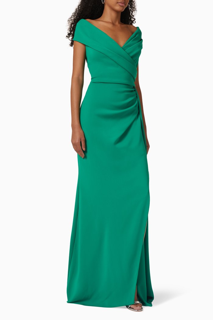 

Off-shoulder Draped Gown in Stretch-crepe, Green