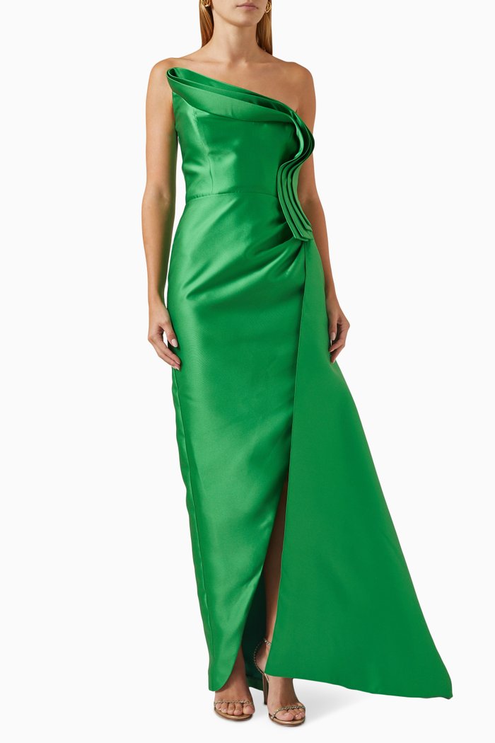 

Pleated & Draped Gown in Taffeta, Green