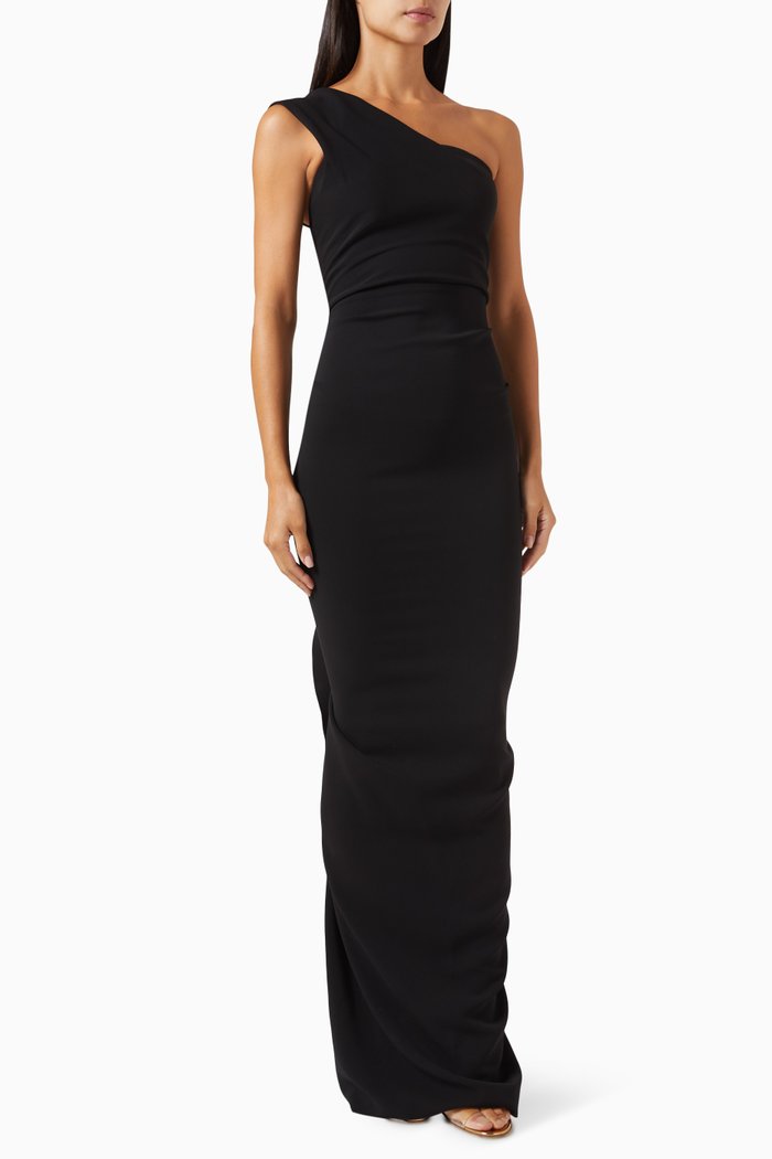 

One-shoulder Gown in Odessa Stretch Crepe, Black