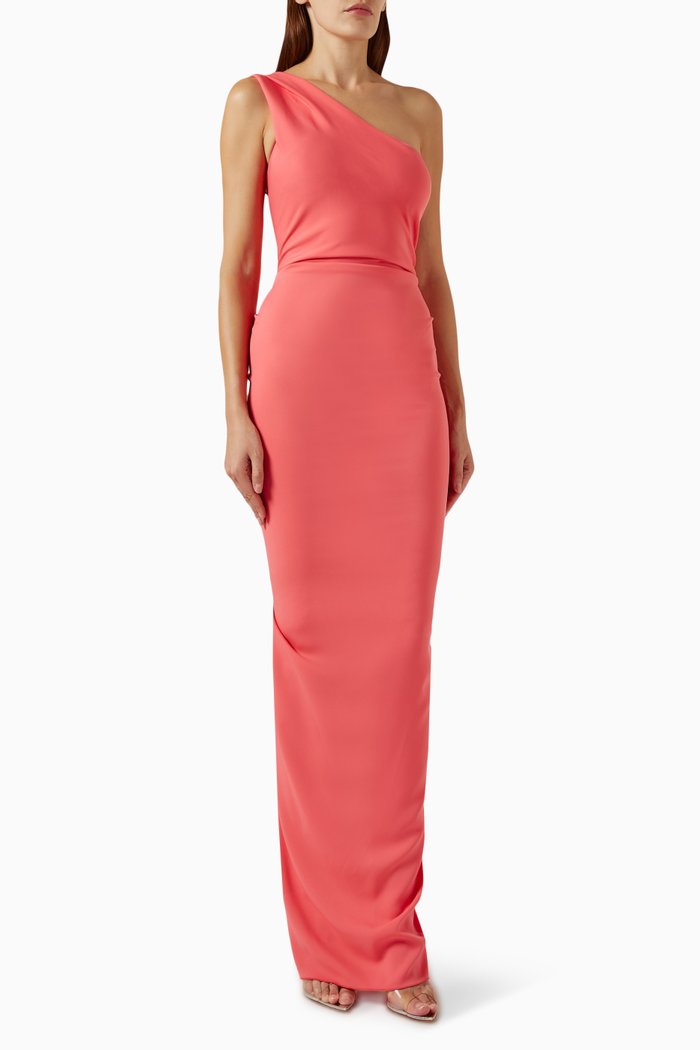 

One-shoulder Gown in Odessa Stretch Crepe, Orange