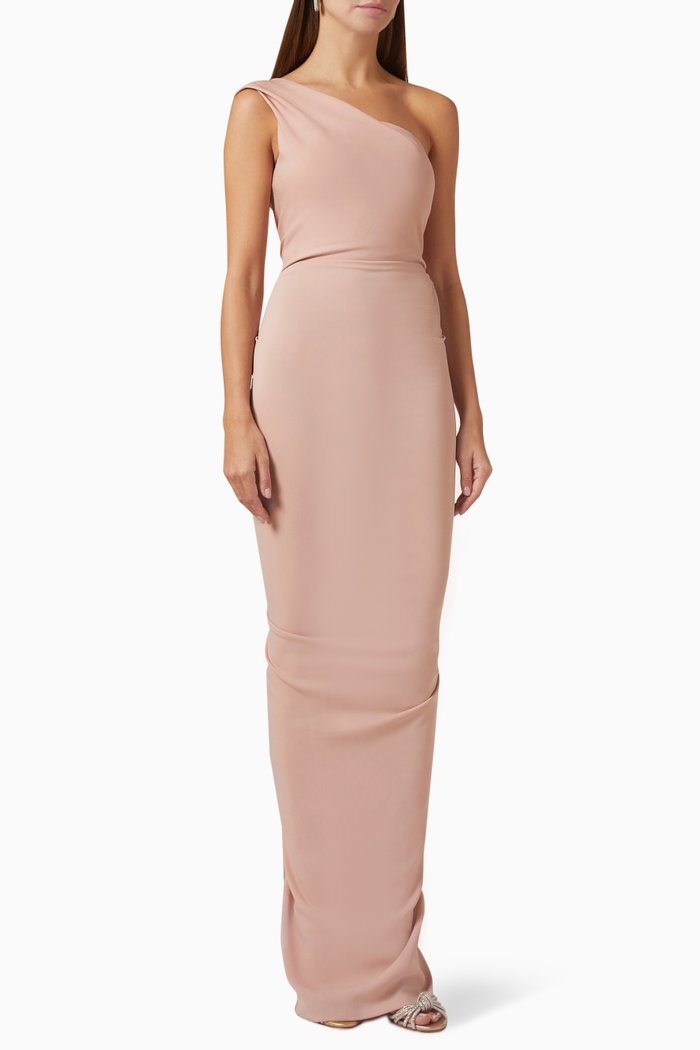 

One-shoulder Gown in Odessa Stretch Crepe, Pink