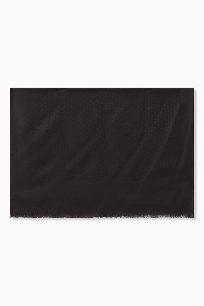 

Gancini Stole in Silk & Wool, Black