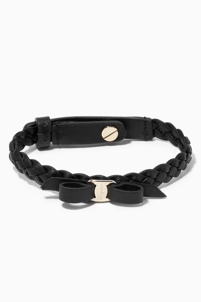

Vara Bow Bracelet in Braided Calfskin, Blue