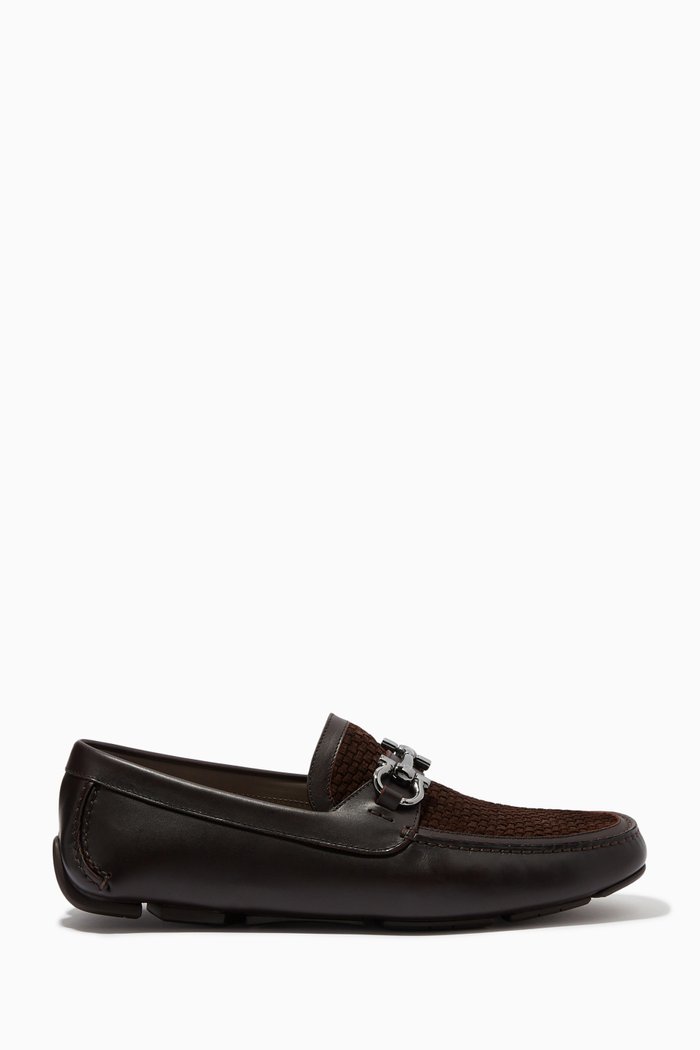 

Gancini Driver Loafers in Leather, Purple