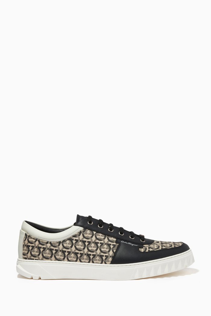 Logo Sneakers in Leather & Textile, Black