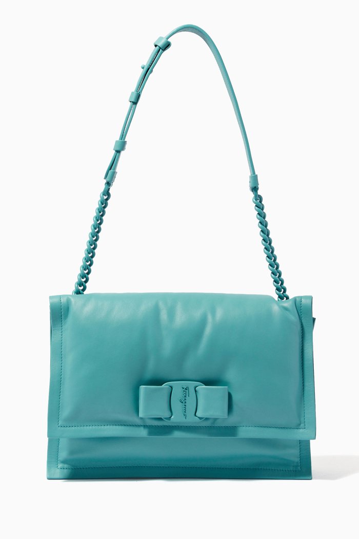 

Viva Bow Bag in Leather, Blue