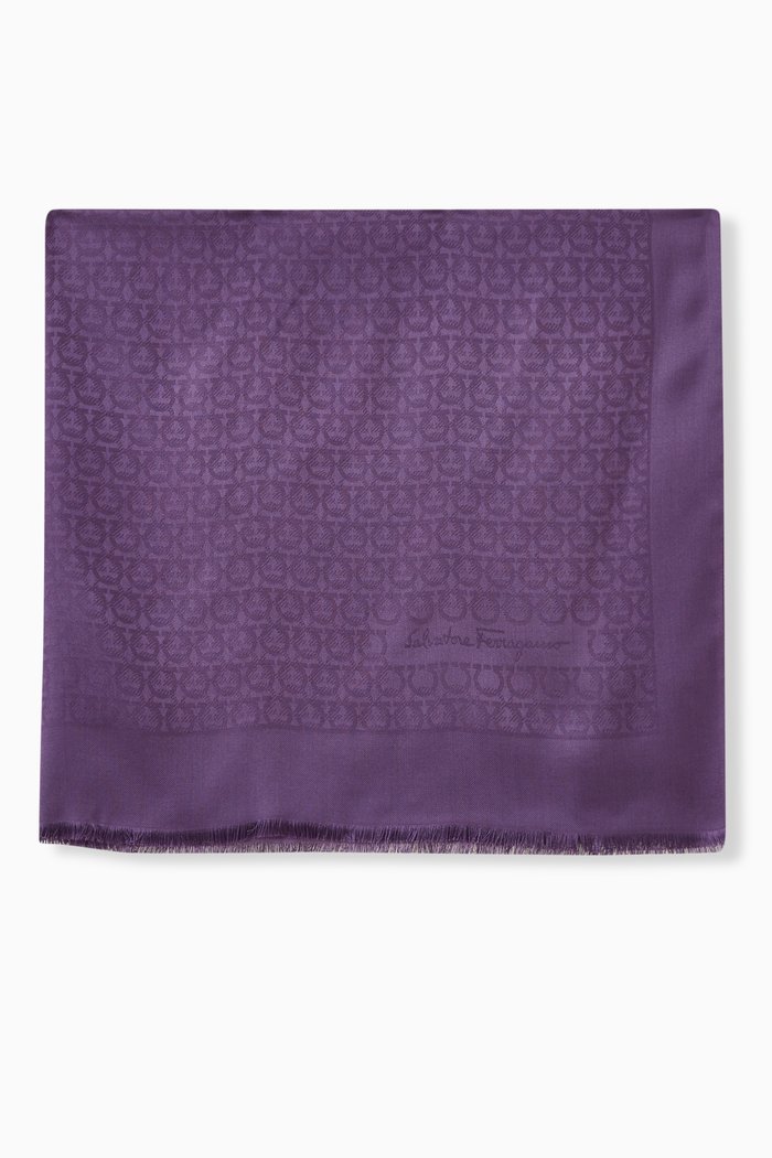 Gancini Stole in Silk & Wool, Purple