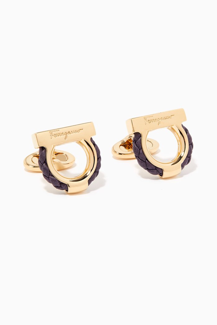 

Gancini Cufflinks in Leather & Brass, Yellow