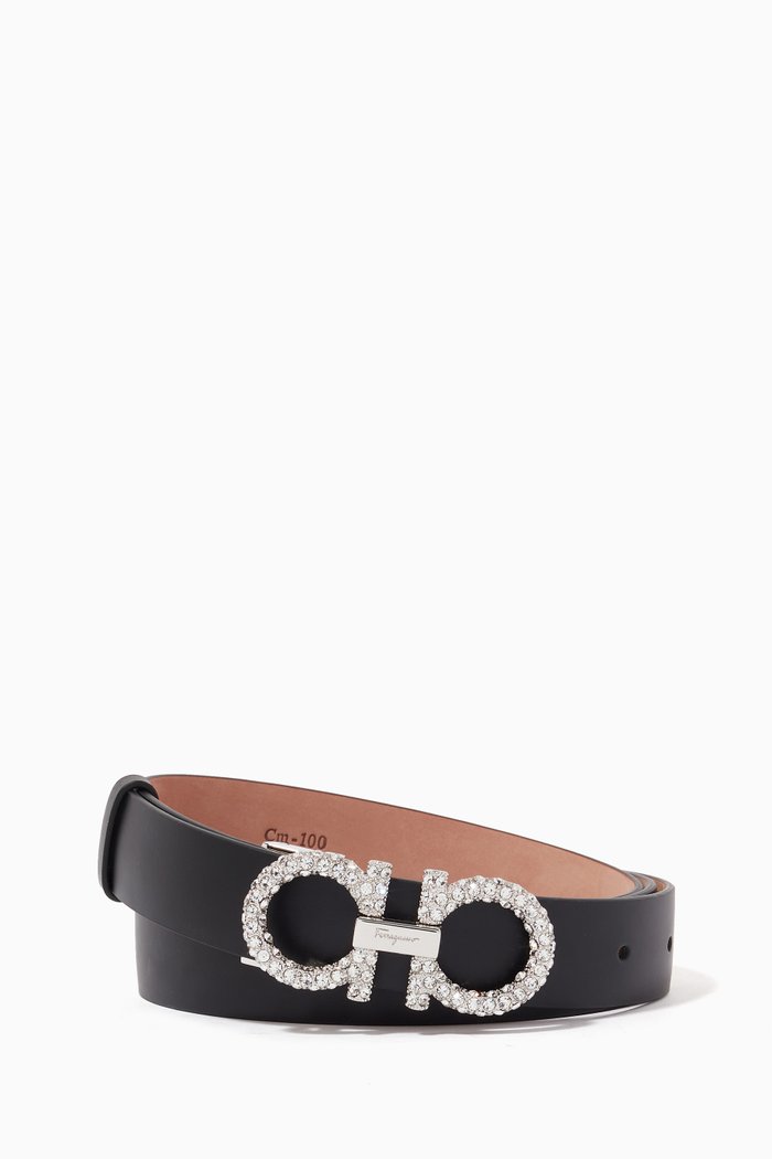 

Embellished Gancini Belt in Leather, Black