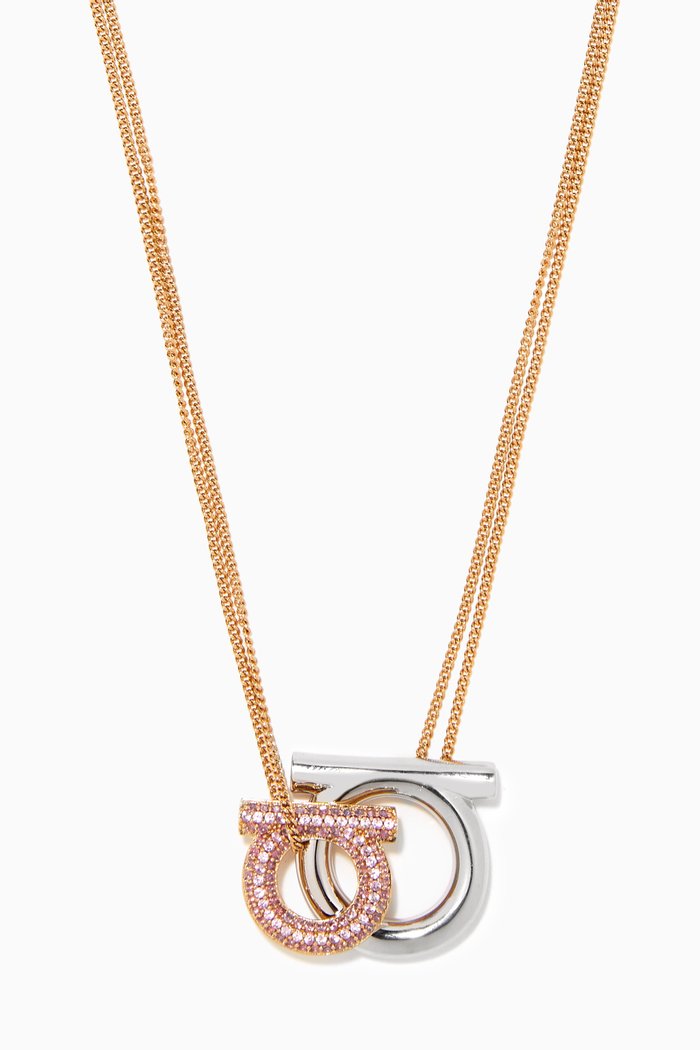 

Gancini Pendant Necklace in Brass, Brown
