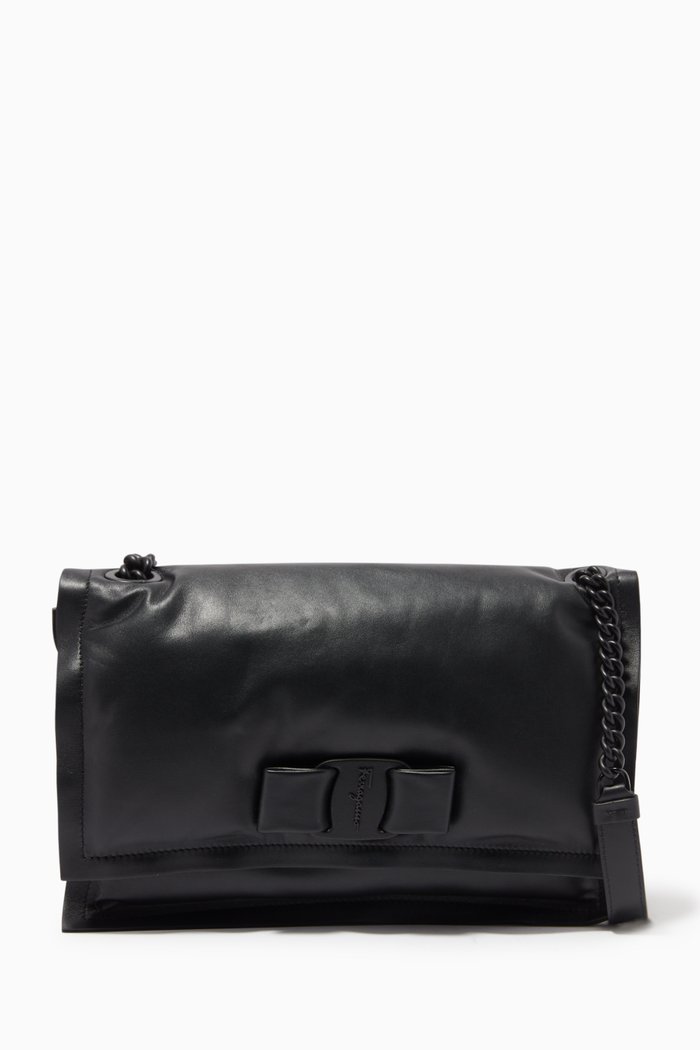 

Viva Bow Bag in Calf Leather, Black