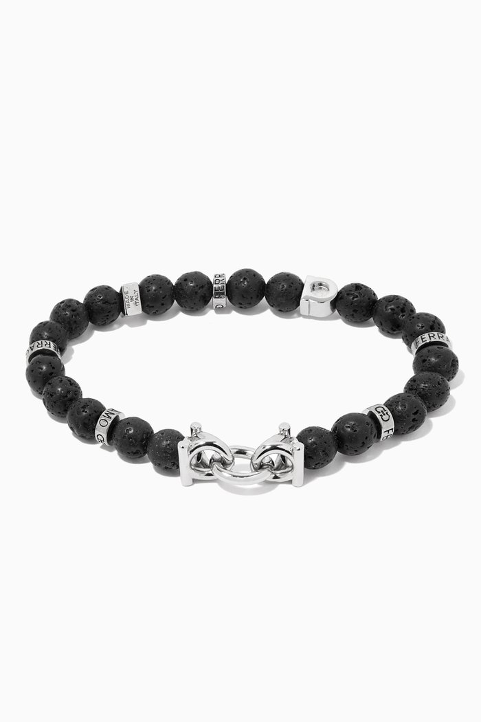 

Gancini Beaded Bracelet in Lava Stones, Brown