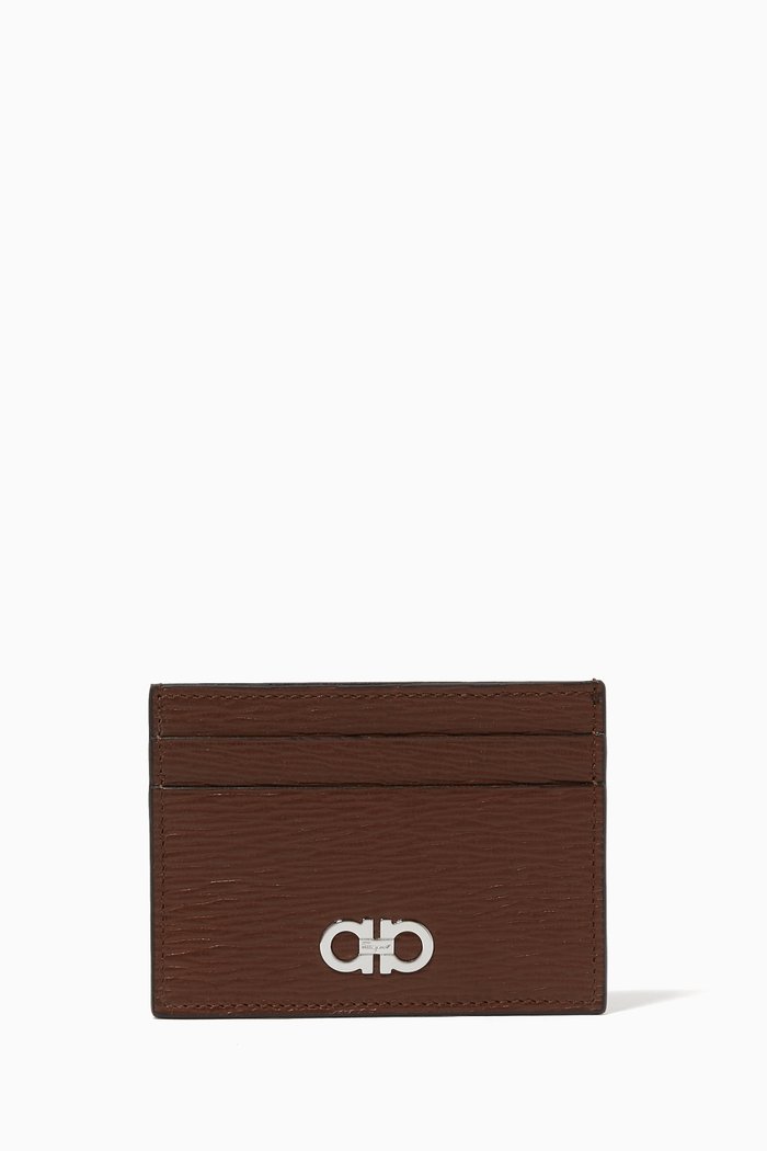 

Gancini Card Holder in Leather, Brown