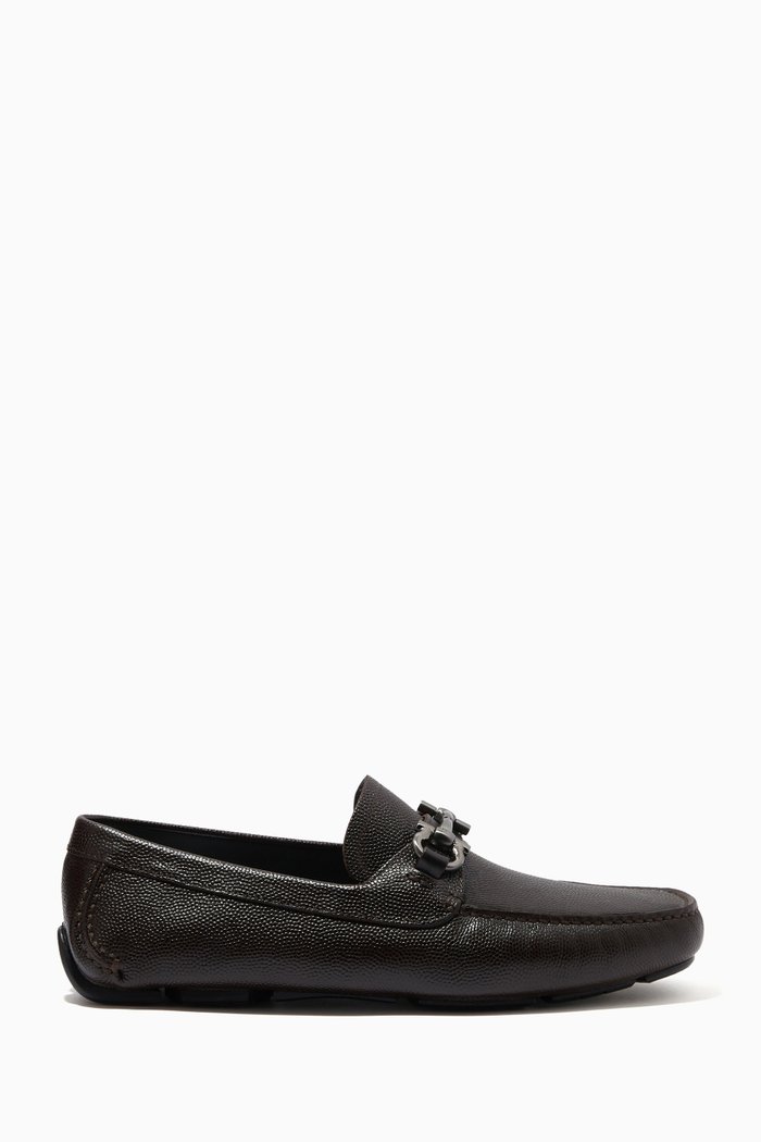 

Gancini Driver Loafers in Leather, Black