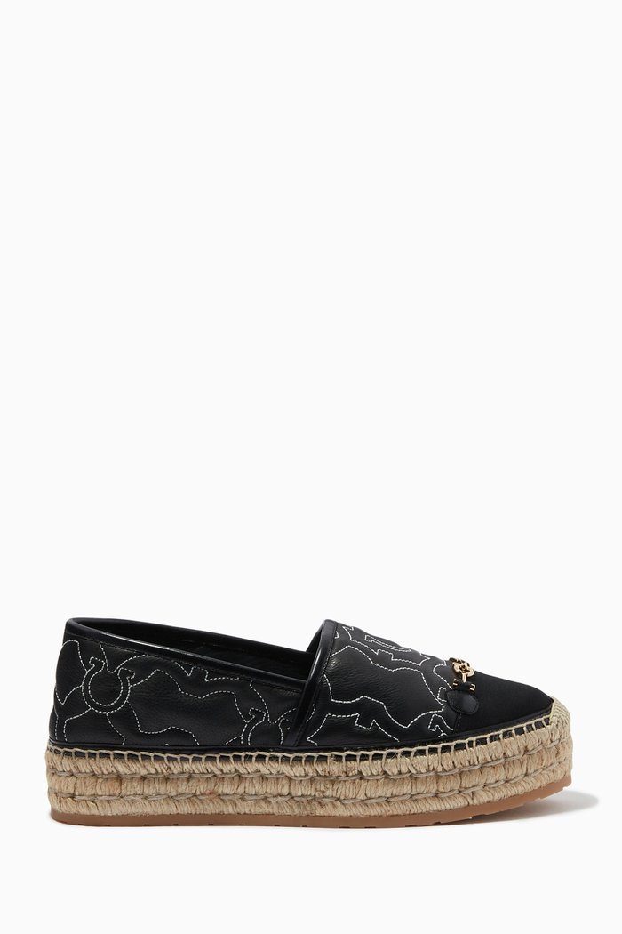 

Gancini Galore Espadrilles in Quilted Calfskin Nappa, Black
