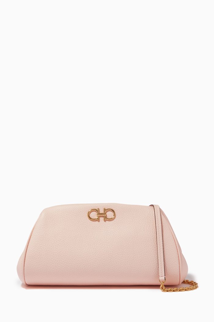 

Gancini Crossbody Bag in Calfskin, Pink