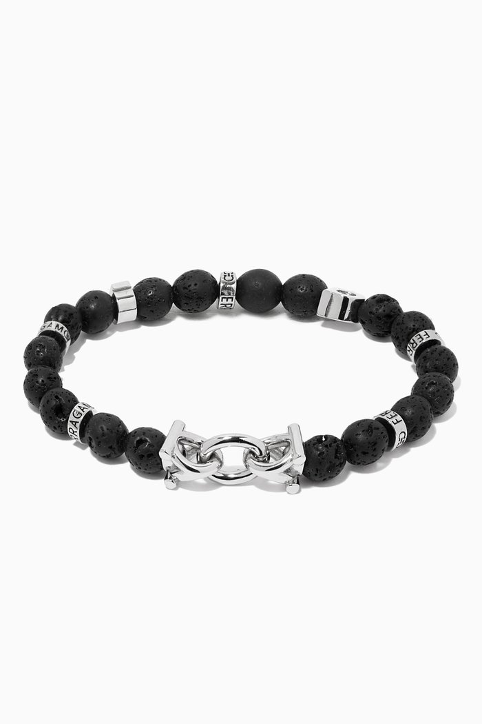 

Gancini Beaded Bracelet in Lava Stones, Brown
