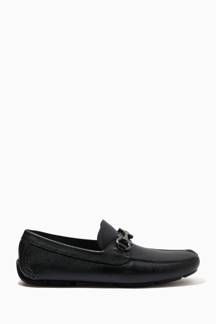 

Gancini Driver Loafers in Leather, Black