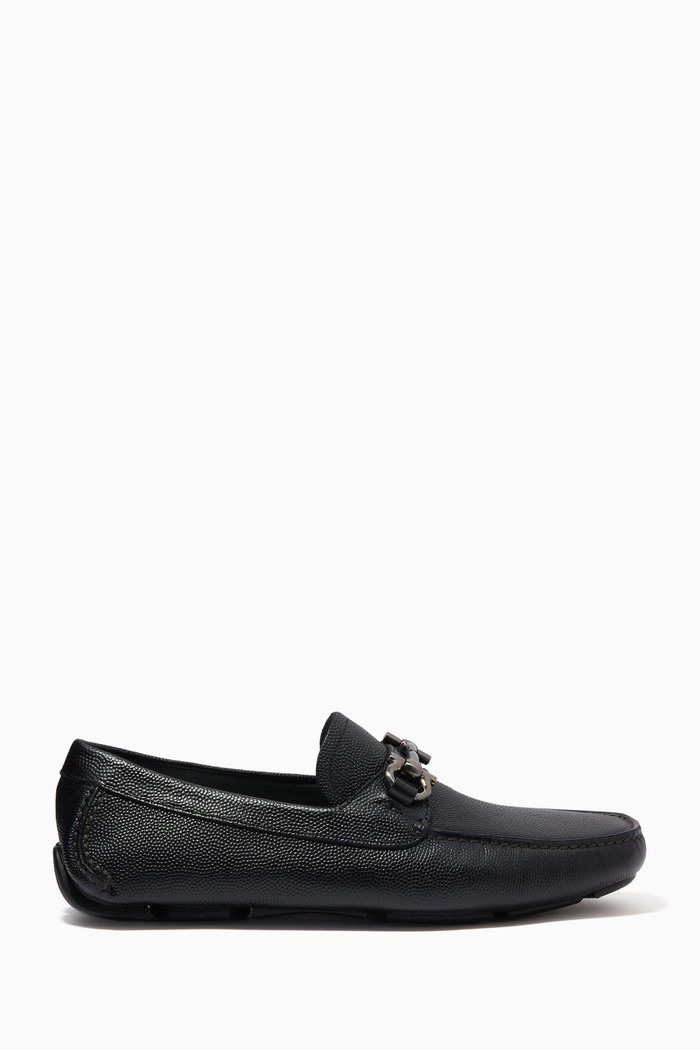

Gancini Driver Loafers in Leather, Brown