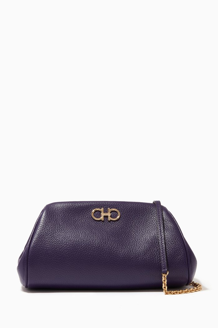 

Gancini Crossbody Bag in Calfskin, Purple