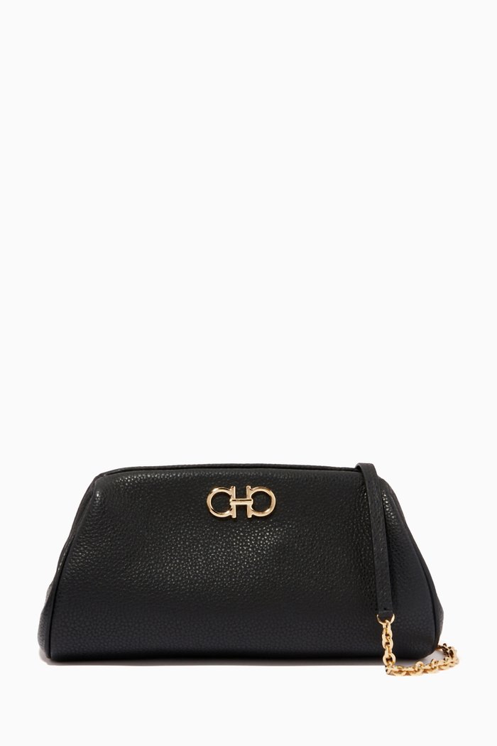 

Gancini Crossbody Bag in Calfskin, Black