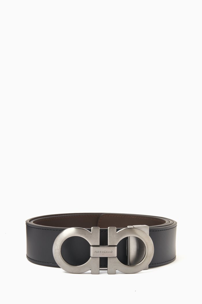 Grancini Reversible Belt in Calf Leather, Black