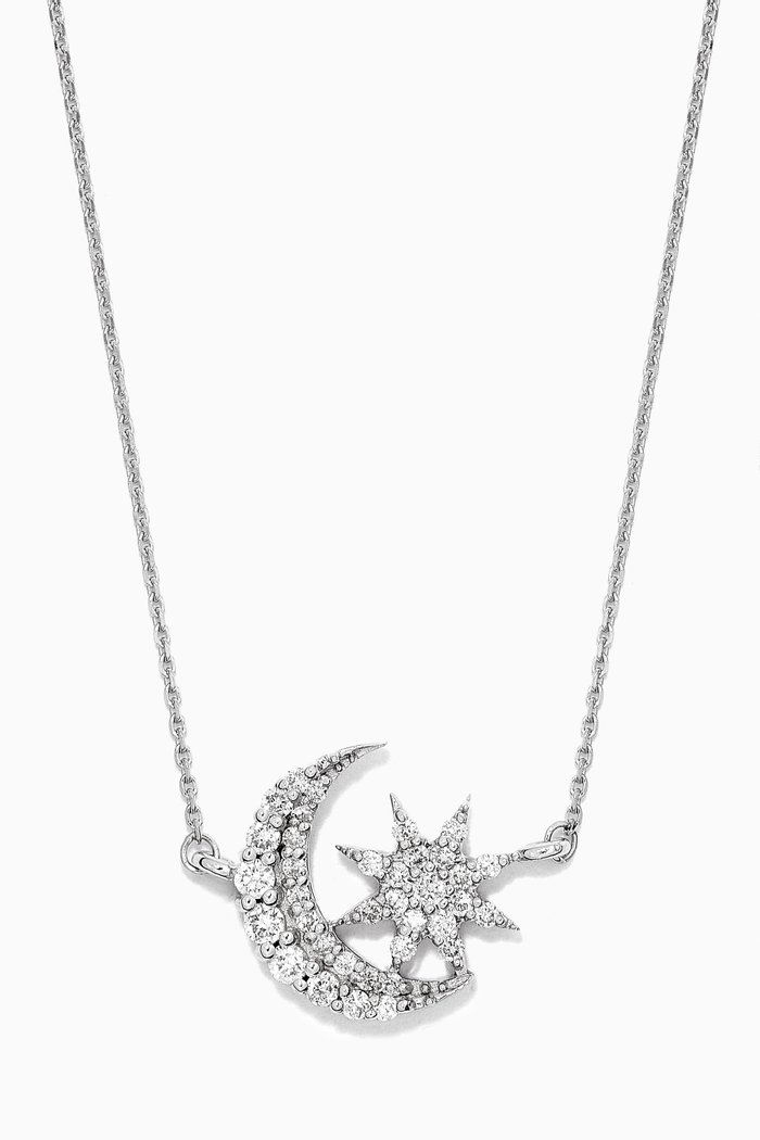 

Moon & Star Diamond Pendant Necklace in 14kt White Gold, Silver