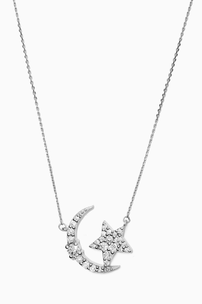 

Moon & North Star Diamond Pendant Necklace in 14kt White Gold, Silver