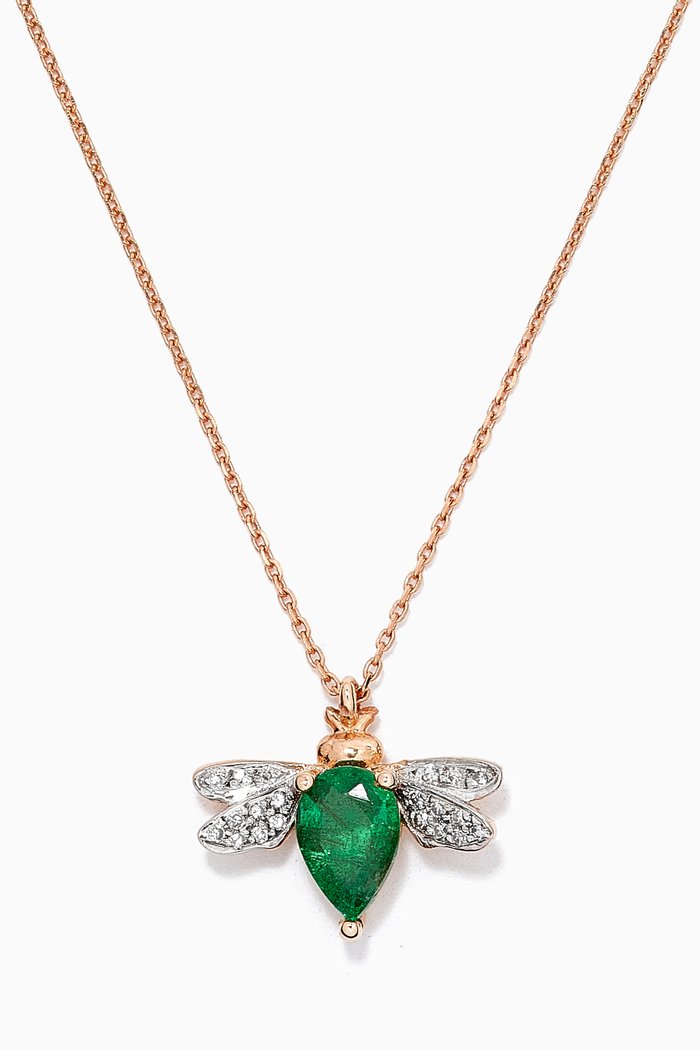 

Bee Emerald Pendant Necklace in 14kt Rose Gold