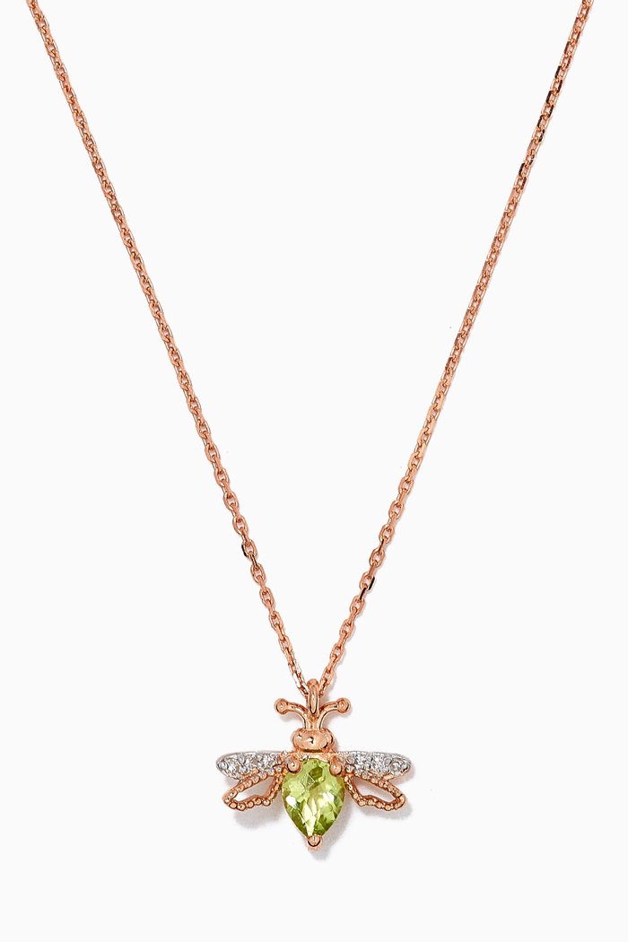 Bee Peridot Pendant Necklace in 14kt Rose Gold