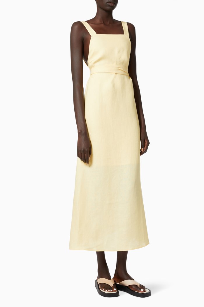 

Mustique Dress in Organic Linen, Yellow