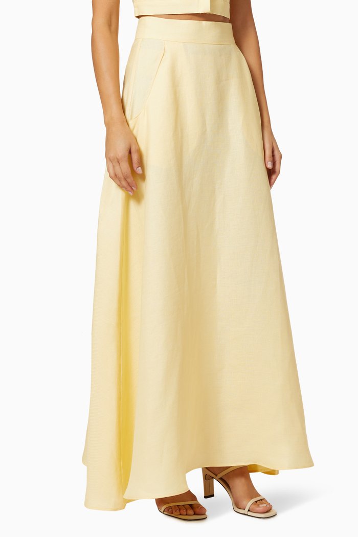 Grenada Maxi Skirt in Organic Linen, Yellow