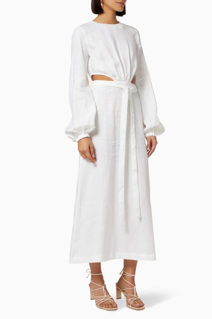

Belize Dress in Organic Linen, White