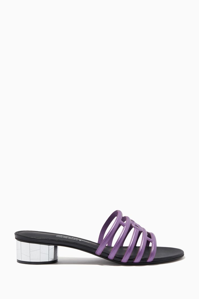 

Gancini Mirror Heel Slides in Nappa, Purple