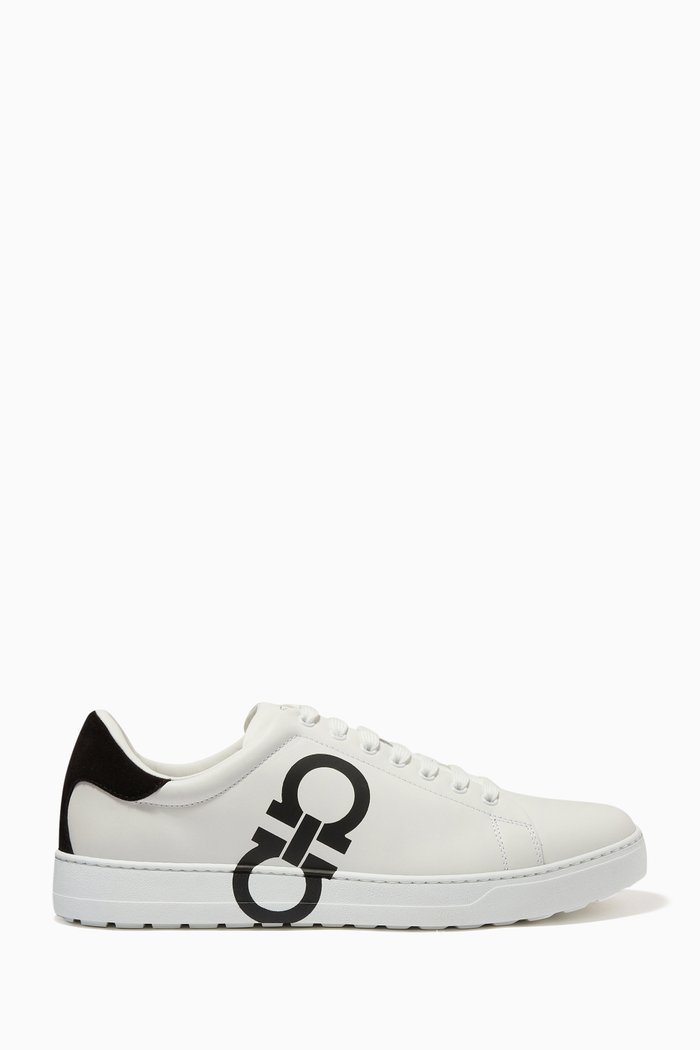 Gancini Sneakers in Smooth Leather, Neutral