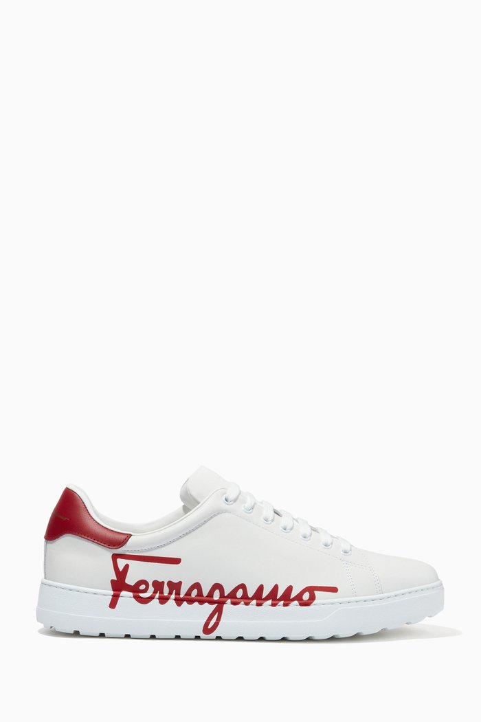 

Maxi Logo Tennis Sneakers in Calfskin, Neutral
