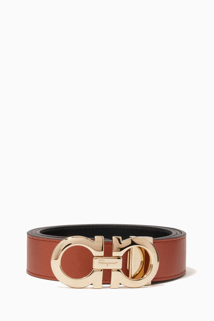 

Gancini Reversible Belt in Leather, Brown