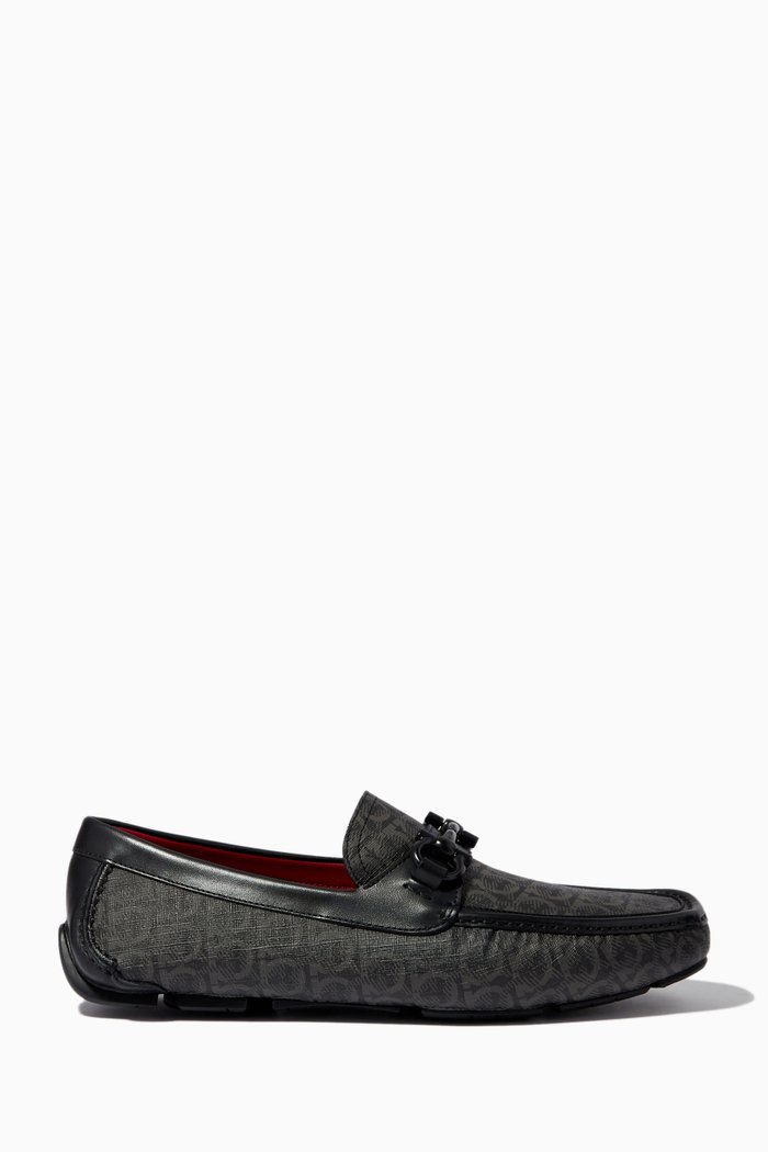 

Gancini Monogram Driver Moccasins in Faux Leather, Grey