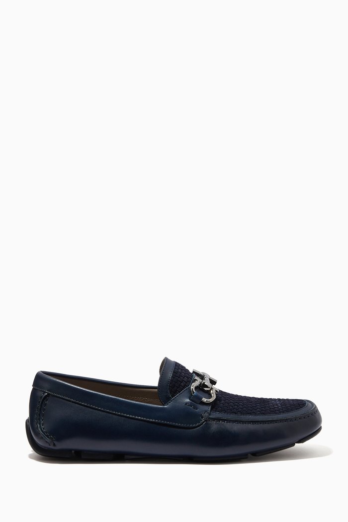 Gancini Driver Loafers in Leather, Blue