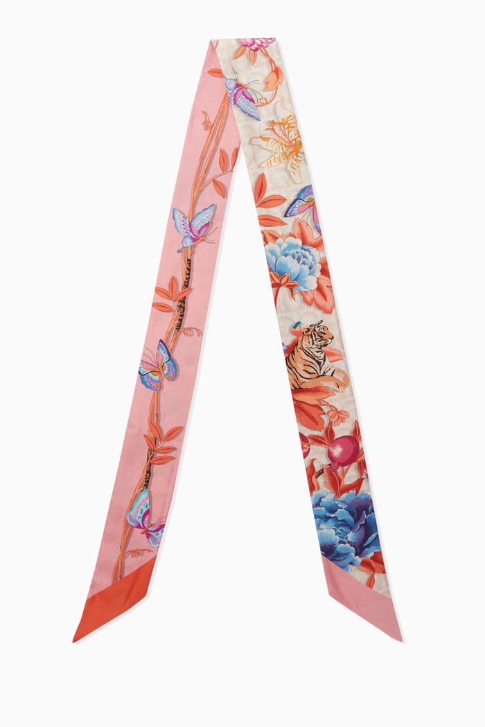 

Animali Jungla Felini Scarf in Silk, White