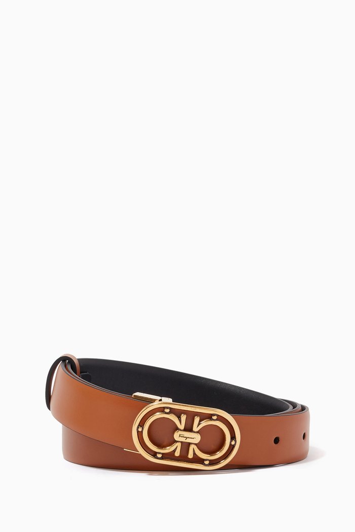 

Reversible & Adjustable Gancini Belt, Brown