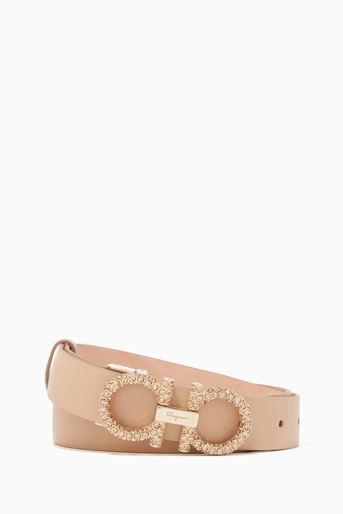 

Gancini Crystal Belt in Calfskin, Neutral